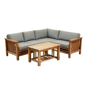 Winston Porter 4Pcs Wooden Patio Furniture Set Table & Sectional Sofa Garden