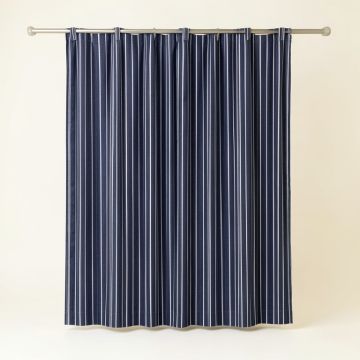 Hill Bluff Shower Curtain Hanging Flat From A Plain Rod - Navy (synthetic illustration; no displayed measurements)