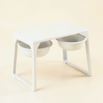Oak Bluff Pet Feeding Stand With Two Plain Empty Bowls - White (synthetic illustration; no displayed measurements)