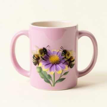 Bees In Love Two Bumble Bees Staring Lovingly At A Flower Coffee Mug (synthetic illustration; no displayed measurements)