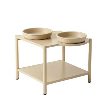Holly Crest Pet Feeding Stand With Two Plain Empty Bowls - Beige