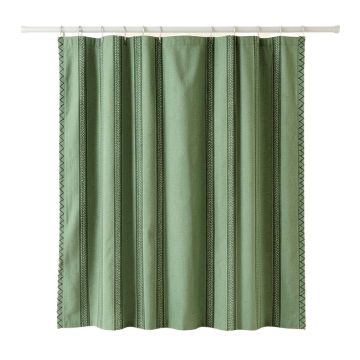Reed Crossing Shower Curtain Hanging Flat From A Plain Rod - Green