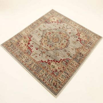 Punchard Oriental Machine Made Power Loom Wool/Polyester Beige/Gray/Red Area Rug (synthetic illustration; no displayed measurements)