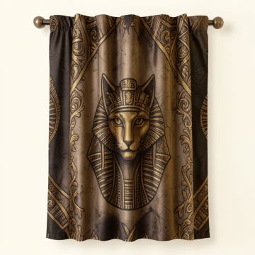 Occult Vintage Legendary Mystical Egyptian Cat Eye Of God Horus Sphinx Icon Design Graphic Print & Text Semi-Sheer Rod Pocket Curtain Panel (synthetic illustration; no displayed measurements)
