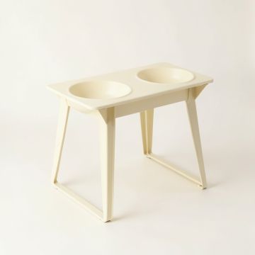 Harbor Bluff Pet Feeding Stand With Two Plain Empty Bowls - Cream (synthetic illustration; no displayed measurements)
