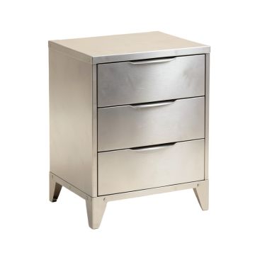 Bohn French Industrial Silver Metal 3-Drawer Nightstand
