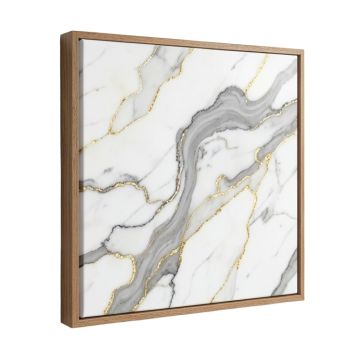 White Marble With Curley Gray And Gold Veins - Painting Print On Canvas