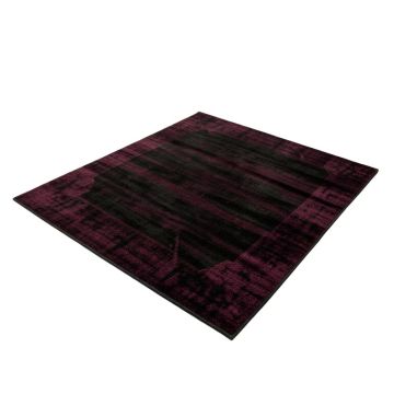 Amskroud Collage Hand-Tufted Black/Dark Magenta Area Rug