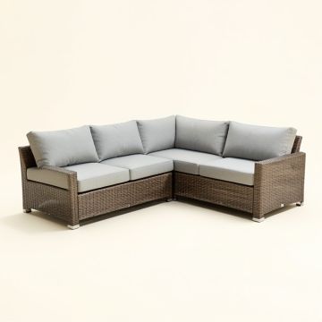 Kamree 85.4 Wide Outdoor Wicker Patio Sectional With Cushions (synthetic illustration; no displayed measurements)