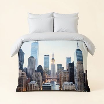New York With Urban Skyscrapers Duvet Cover Set (synthetic illustration; no displayed measurements)