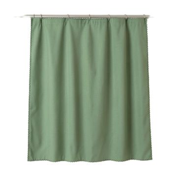 Wren Edge Shower Curtain Hanging Flat From A Plain Rod - Green
