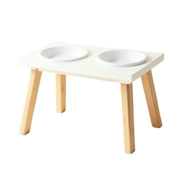 Bay Field Pet Feeding Stand With Two Plain Empty Bowls - White