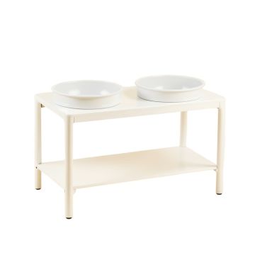 Cove Crest Pet Feeding Stand With Two Plain Empty Bowls - White