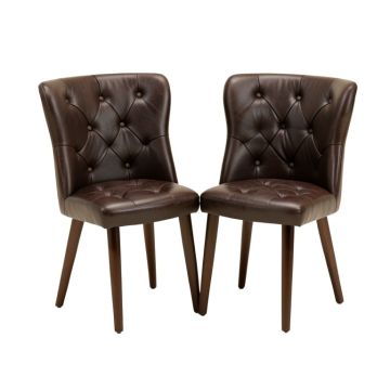 Ellayne Tufted Faux Leather Dining Chair ( Set Of 2 ) , Dark Brown