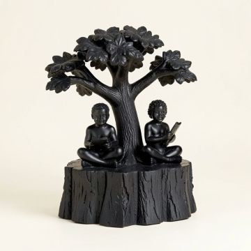 Cerys Two Kids On A Tree Log Reading Statue (synthetic illustration; no displayed measurements)