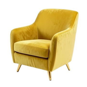 Modern Soft Velvet Material Yellow Ergonomics Accent Chair