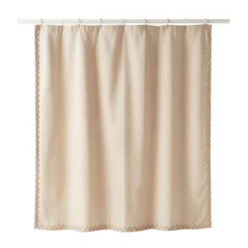 Flint Dale Shower Curtain Hanging Flat From A Plain Rod - Beige