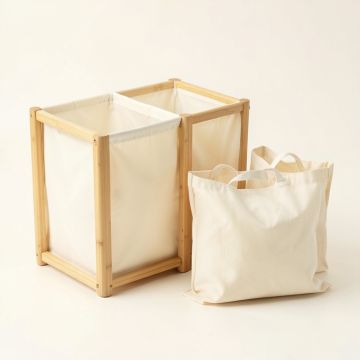 Maple Crest Laundry Sorting Station With Plain Removable Bags - Cream (synthetic illustration; no displayed measurements)