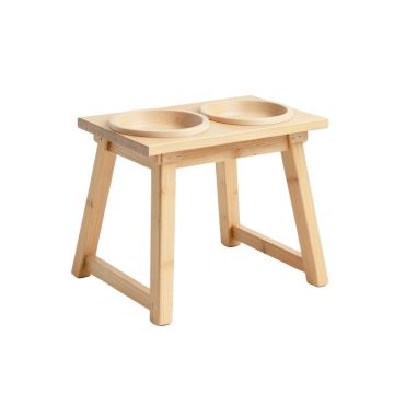 Maple Bend Pet Feeding Stand With Two Plain Empty Bowls - Beige