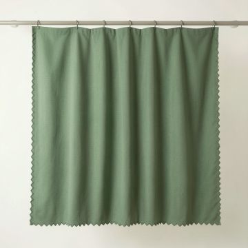 River Dell Shower Curtain Hanging Flat From A Plain Rod - Green (synthetic illustration; no displayed measurements)