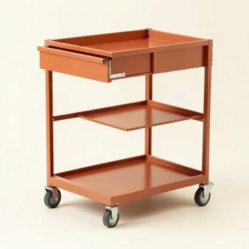 Rowan Branch Empty Rolling Workshop Cart - Terracotta (synthetic illustration; no displayed measurements)