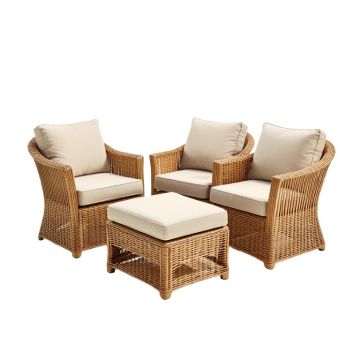 Heon Patio Furniture Outdoor Chair And Ottoman 5 Pieces Rattan Seating Group With Cushions
