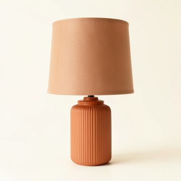 Summit Arc Table Lamp With A Plain Fabric Shade - Terracotta (synthetic illustration; no displayed measurements)