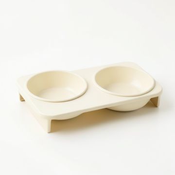 Slate Edge Pet Feeding Stand With Two Plain Empty Bowls - Cream (synthetic illustration; no displayed measurements)