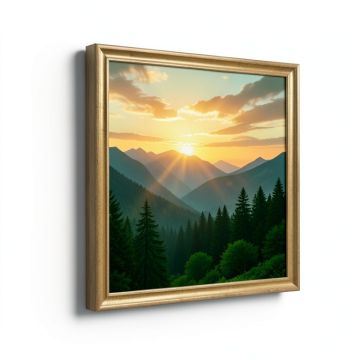 Nature And Landscape Sun Dawn Over Mountains - Graphic Art Print (synthetic illustration; no displayed measurements)