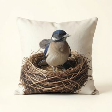 Avian Bird On Nest Throw Pillow (synthetic illustration; no displayed measurements)