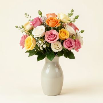 Roses Mixed Floral Arrangement In Vase (synthetic illustration; no displayed measurements)