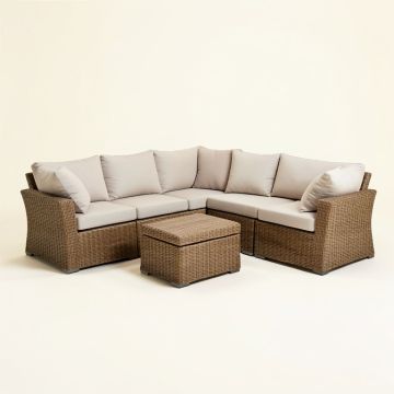 Aeddan 6 Piece Rattan Sectional Seating Group With Cushions (synthetic illustration; no displayed measurements)