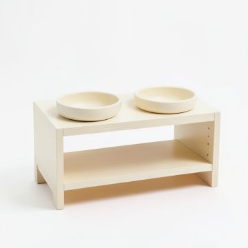 Meadow Edge Pet Feeding Stand With Two Plain Empty Bowls - Cream (synthetic illustration; no displayed measurements)