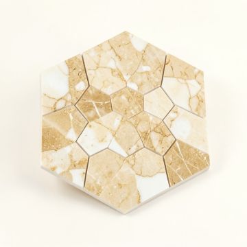 Calacatta Gold Hexagon Mounted 1 '' X 1 '' Marble Mosaic In White (synthetic illustration; no displayed measurements)