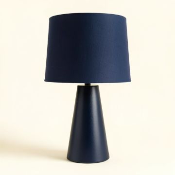 Oak Crossing Table Lamp With A Plain Fabric Shade - Navy (synthetic illustration; no displayed measurements)