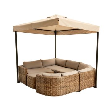 Patio Furniture Round Outdoor Rattan Sectional Sofa Set With Retractable Canopy
