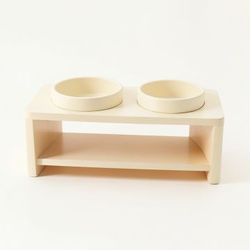Meadow Brook Pet Feeding Stand With Two Plain Empty Bowls - Cream (synthetic illustration; no displayed measurements)