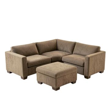 Lovica 132 '' Wide Microfiber/Microsuede Left Hand Facing Modular Corner Sectional With Ottoman