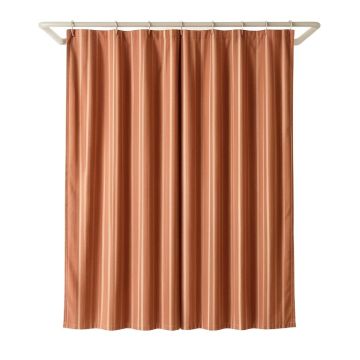 Shore Branch Shower Curtain Hanging Flat From A Plain Rod - Terracotta