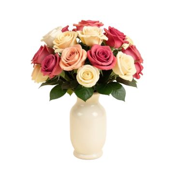 Artificial Real Touch Roses Floral Arrangement In Vase