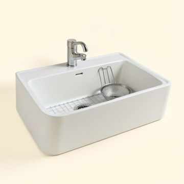 30 '' L X 20 '' W Farmhouse Kitchen Sink With Sink Grid And Basket Strainer (synthetic illustration; no displayed measurements)