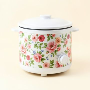 Narita 1.5 Qt . Electric Floral Patterned Slow Cooker (synthetic illustration; no displayed measurements)