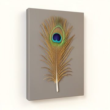 Golden Blue Peacock Feather I - Print On Canvas (synthetic illustration; no displayed measurements)