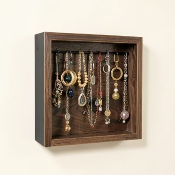 Rustic Jewelry Organizer With Bracelet Rod Wall Mounted - Wooden Wall Mount Holder For Earrings (synthetic illustration; no displayed measurements)
