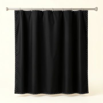 Fern Dale Shower Curtain Hanging Flat From A Plain Rod - Black (synthetic illustration; no displayed measurements)