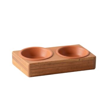 Dawn Bridge Pet Feeding Stand With Two Plain Empty Bowls - Terracotta