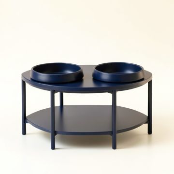 Clay Arc Pet Feeding Stand With Two Plain Empty Bowls (synthetic illustration; no displayed measurements)
