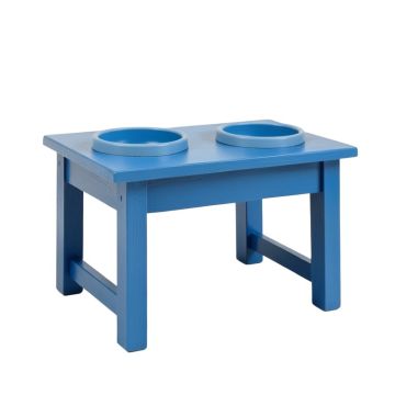 Willow Bridge Pet Feeding Stand With Two Plain Empty Bowls - Blue