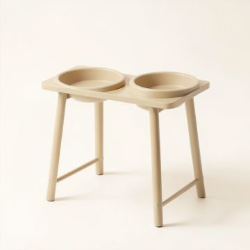 Dune Edge Pet Feeding Stand With Two Plain Empty Bowls - Beige (synthetic illustration; no displayed measurements)