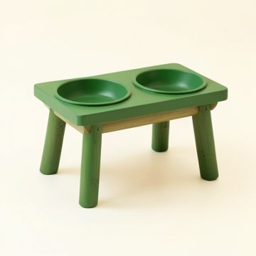 Wren Bridge Pet Feeding Stand With Two Plain Empty Bowls - Green (synthetic illustration; no displayed measurements)